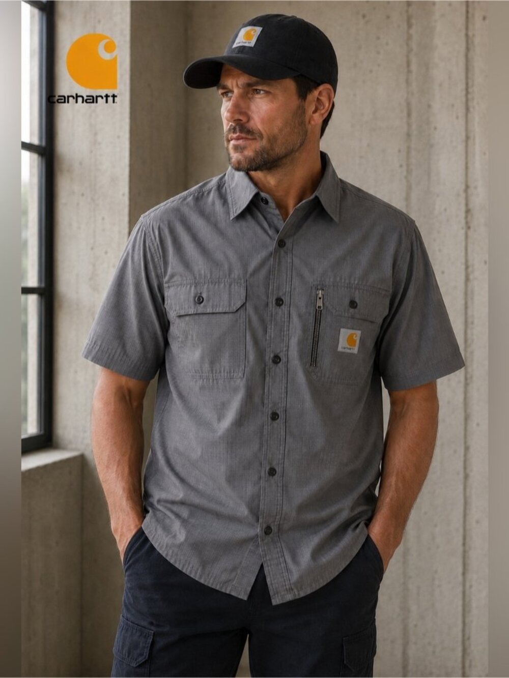 Carhartt Men’s Gray Ripstop Short Sleeve Work Shirt Size Large Utility